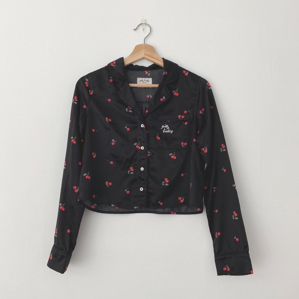 silky cropped button down pajama top
